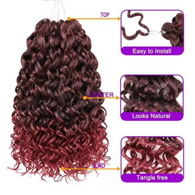 ZRQ 14 Inch GoGo Curl Crochet Hair 8 Packs Burgundy Beach Curl Crochet Hair For Women,Synthetic Deep WaveTwist Crochet Hair Natural Water Wave Crochet Hair (14Inch,Tbug)