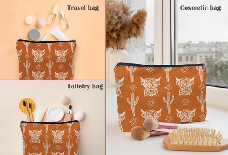 Lacosu Western Makeup Bag,Western Gifts For Women,Cow Makeup Bag,Cowgirl Stuff,Western Stuff For Women,Western Gifts,Cowgirl Gifts(COW A)