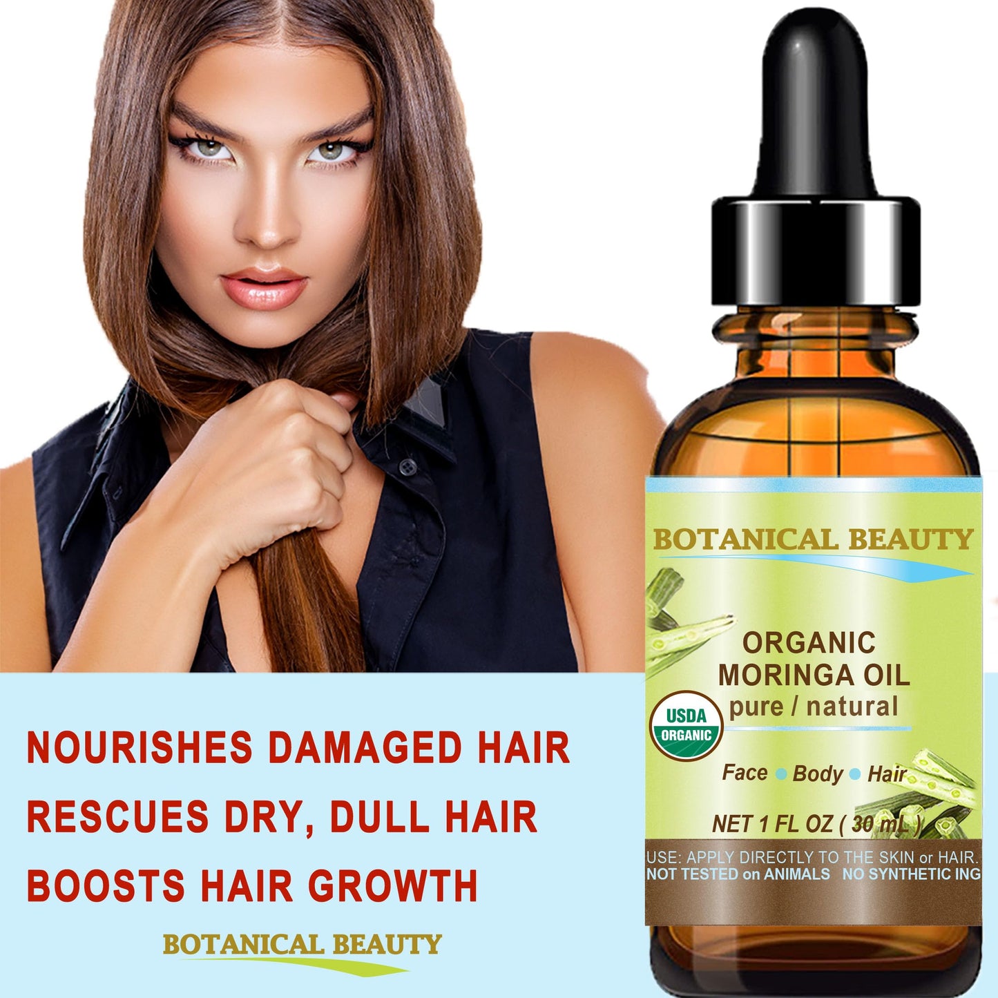 Botanical Beauty‎ Organic Moringa Oil 100% Pure Natural Undiluted 0.5 Fl.oz.- 15 ml. for Face Skin, Hair, Lips, Body, Nails Rich in Vitamin C, Vitamin E