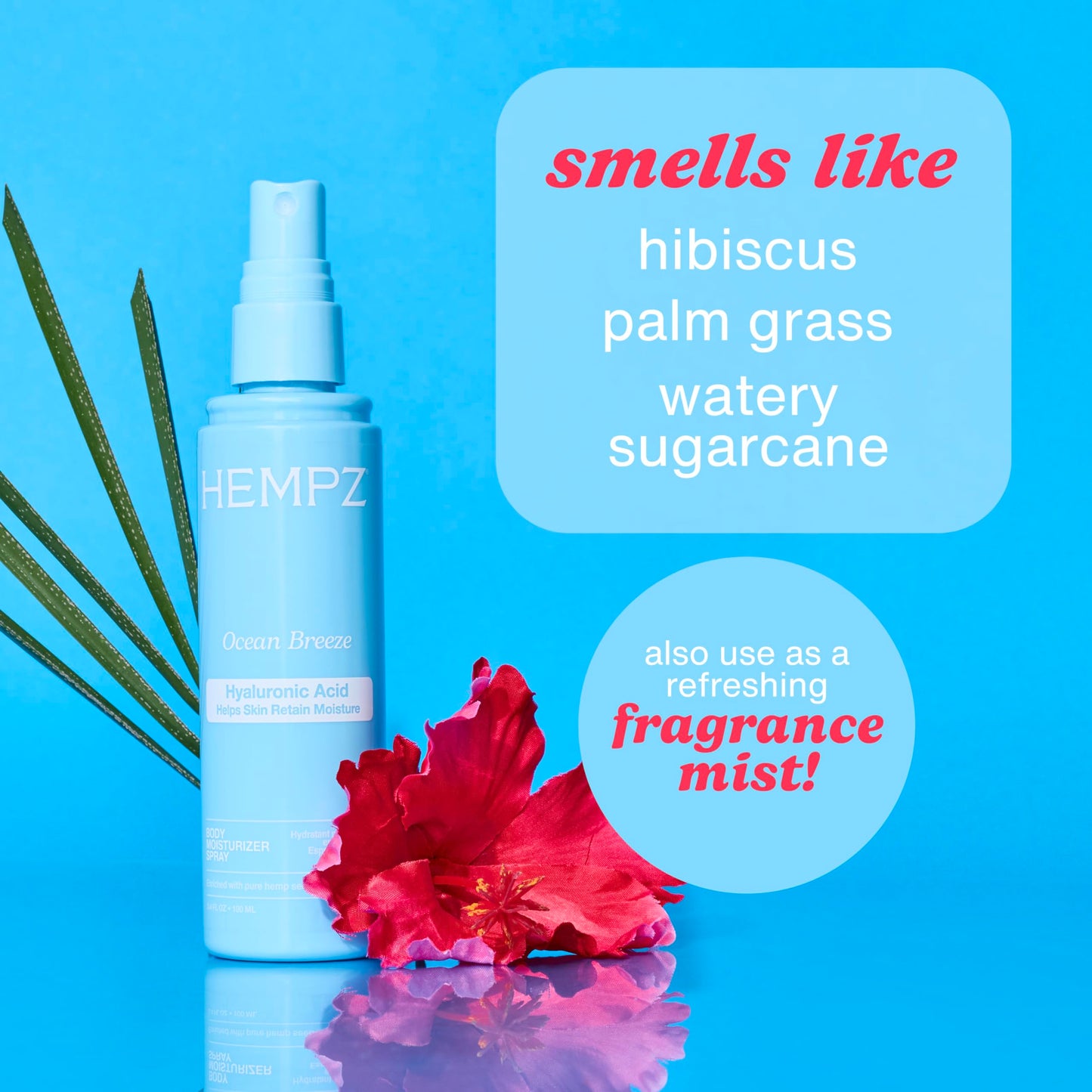 Hempz Ocean Breeze Body Moisturizer Spray, Hydrating Lightweight Mist with Hyaluronic Acid, Travel Friendly, 3.4 fl.oz.