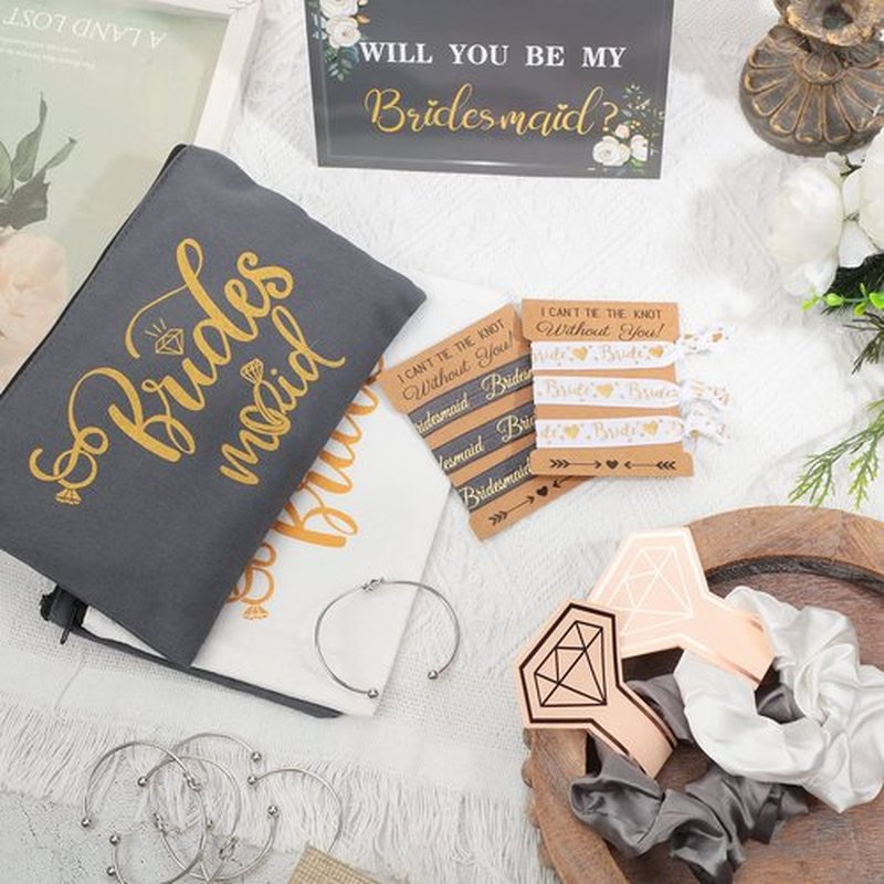 Jutom 63 Pcs Bridesmaid Proposal Gifts Bulk Maid of Honor Gifts Matron of Honor Gifts Brides Bridesmaid Cosmetic Makeup Bag Hair Knotted Bracelets Invitation Cards for Wedding Bachelorette (Honor)