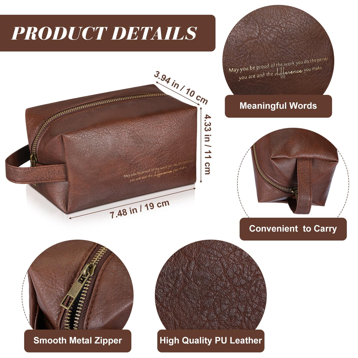 Clysee 12 Pcs Groomsmen Gifts Bag for Men PU Leather Toiletry Travel May You Be Proud of the Work Sign Large Capacity Makeup Bag with Zipper Employee Appreciation Gift Shaving for Coworker Dad