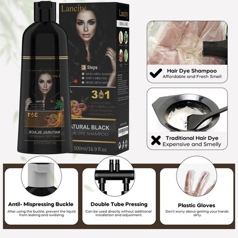 Lancity Hair Dye Shampoo for Men Herbal Ingredients