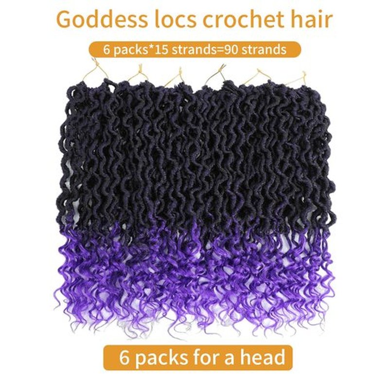 Goddess Locs Crochet Hair 18 Inch 6 Packs Ombre Purple Faux Locs with Curly ends Pre Looped Goddess Faux Locs Crochet Hair for Black Women (18 Inch,6 Packs,1B/Purple)