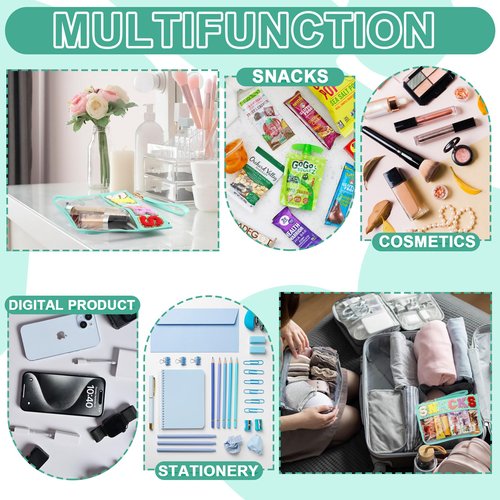 TESAFNG Snack Bag for Travel - Clear Chenille Varsity Letter Flat Pouch with Zipper, Waterproof Clear PVC&PU Preppy Patch Makeup Cosmetic tote Bags for Women (Green-Snacks)