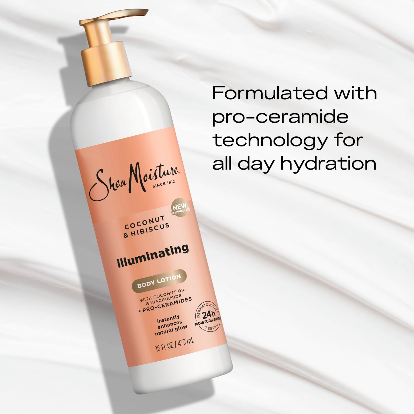 SheaMoisture Illuminating Body Lotion with Coconut Oil, Hibiscus, Niacinamide and Pro-Ceramides, Instantly Enhancing Skin's Natural Glow, 24H Moisturizing 16 oz, (Pack of 2)