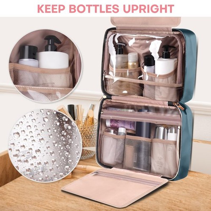 HXLGMD Travel Toiletry Bag for Women, Portable Makeup Cosmetic Bag with Hanging Hook, Travel Essentials 3 in 1 Packing Organizer Travek Bag for Accessories, Shampoo, Full-size Container, Toiletries