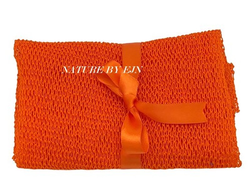 Nature by EJN - Net Bath Sponge, Ghana N1 Weave, Long, Skin Exfoliation, African, Porous, Stretches Horizontally to Approximately 49" (Orange)