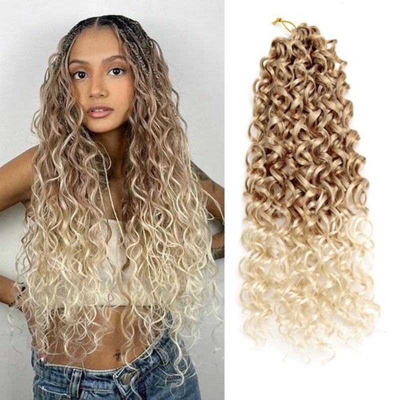 GoGo Curl Crochet hair for Black Women Beach Curl crochet hair Bohemian Crochet Braids Natural Black Deep Wave Braiding hair Extensions (18inch(Pack of 2),27/613)
