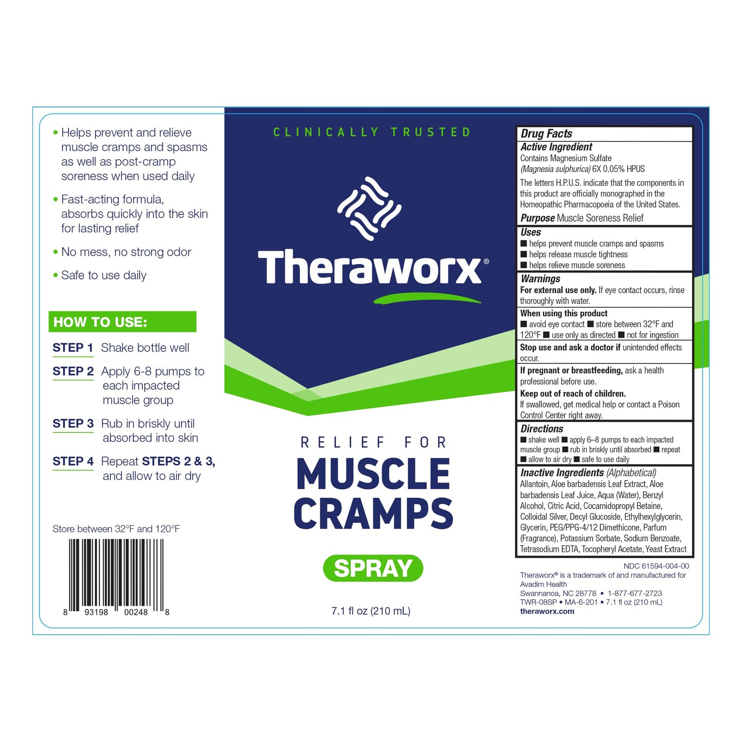 Theraworx Relief for Muscle Cramps Spray Fast-Acting Muscle Spasm, Leg Soreness with Magnesium Sulfate - 7.1 oz - 1 Count