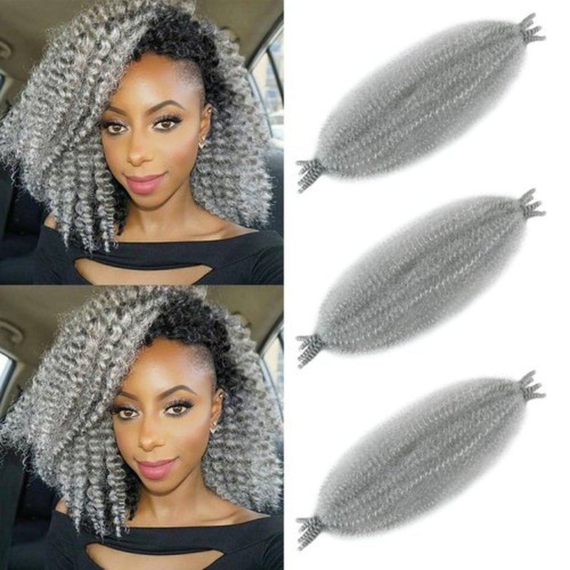 Marley Twist Braiding Hair 18 Inch Springy Afro Twist Hair 3 Packs Gray Kinky Twist Hair Pre-separated Spring Twsit Hair Synthetic Curly Braiding Hair for Black Women(18 Inch (Pack of 3), Gray)