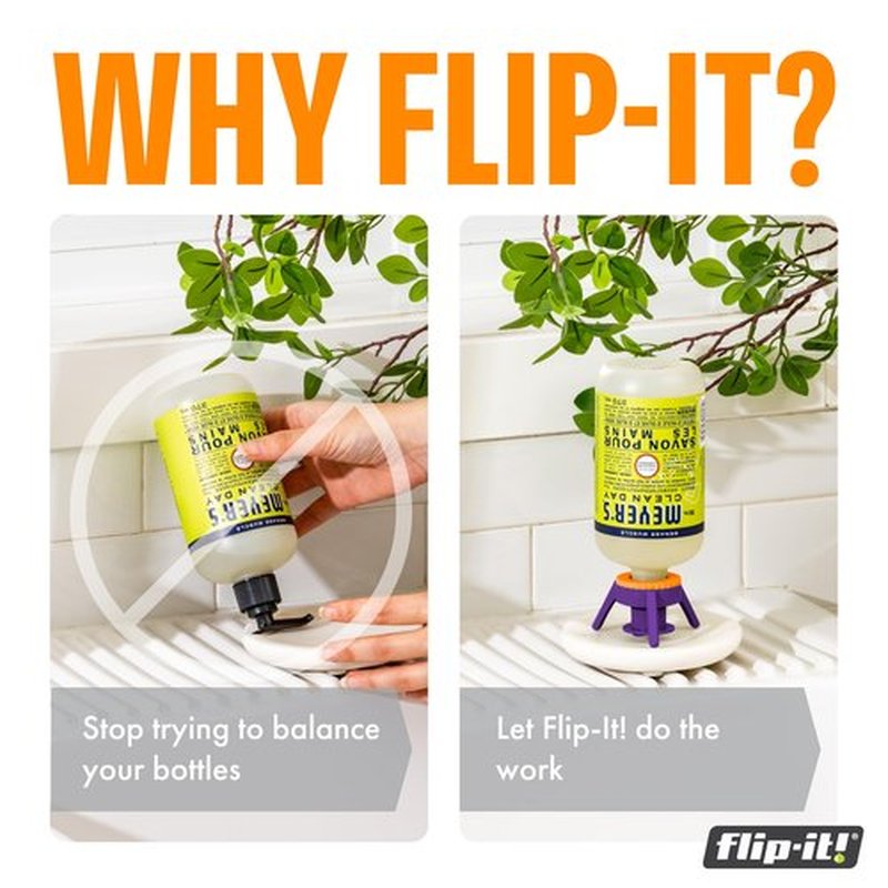 Flip-It! 2-Pack Bottle Emptying Kit – Gadget Gifts & Unique Xmas Gift – No More Wasted Product – Fits Most Plastic Bottles – Stocking Stuffer Gift Idea – 2 Base Caps, 6 Adapters – Bright Color Edition