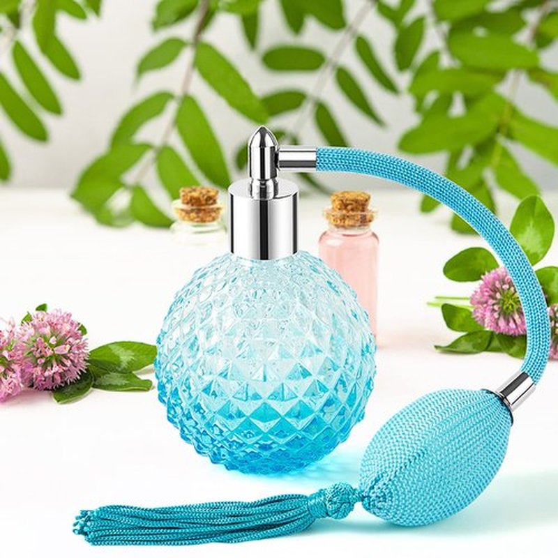 Lamoutor Vintage Perfume Spray Bottle 100ml Vintage Refillable Perfume Bottle with Long Tassel Blue
