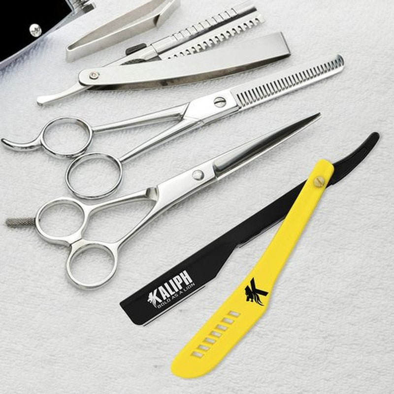 Kaliph Professional Straight Razor For Men - Premium Pack of 2 Straight Edge Barber Razor With 100 Blades - Smooth Shaving Mens Manual Cut Throat Shaver Safety Kit (Yellow)