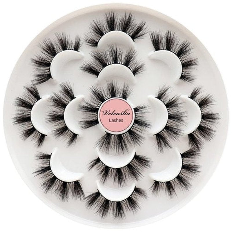 Veleasha Lashes 5D Faux Mink Lashes False Eyelashes Cat Eye Lashes Handmade Eye Lashes Wispy Fluffy Fake Lashes Luxurious Eyelashes Natural Look Volume Spike Fake Eyelashes 7 Pairs Pack (808)