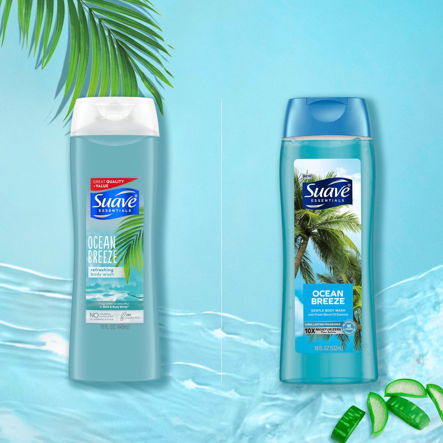 Suave Body Wash 2-Pack & Lotion Bundle – Ocean Breeze Gentle Body Wash with Vitamin E + Hydro Complex Advanced Therapy Lotion, 18 Oz Ea