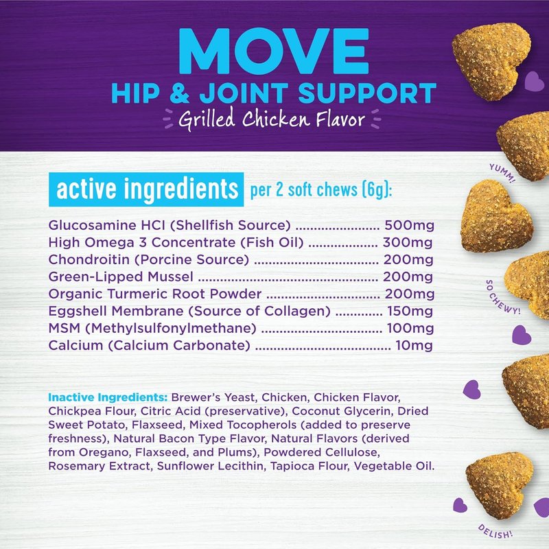 Wellness Grilled Chicken Soft Chews - Hip & Joint Health Supplements for Dogs | 45 Count