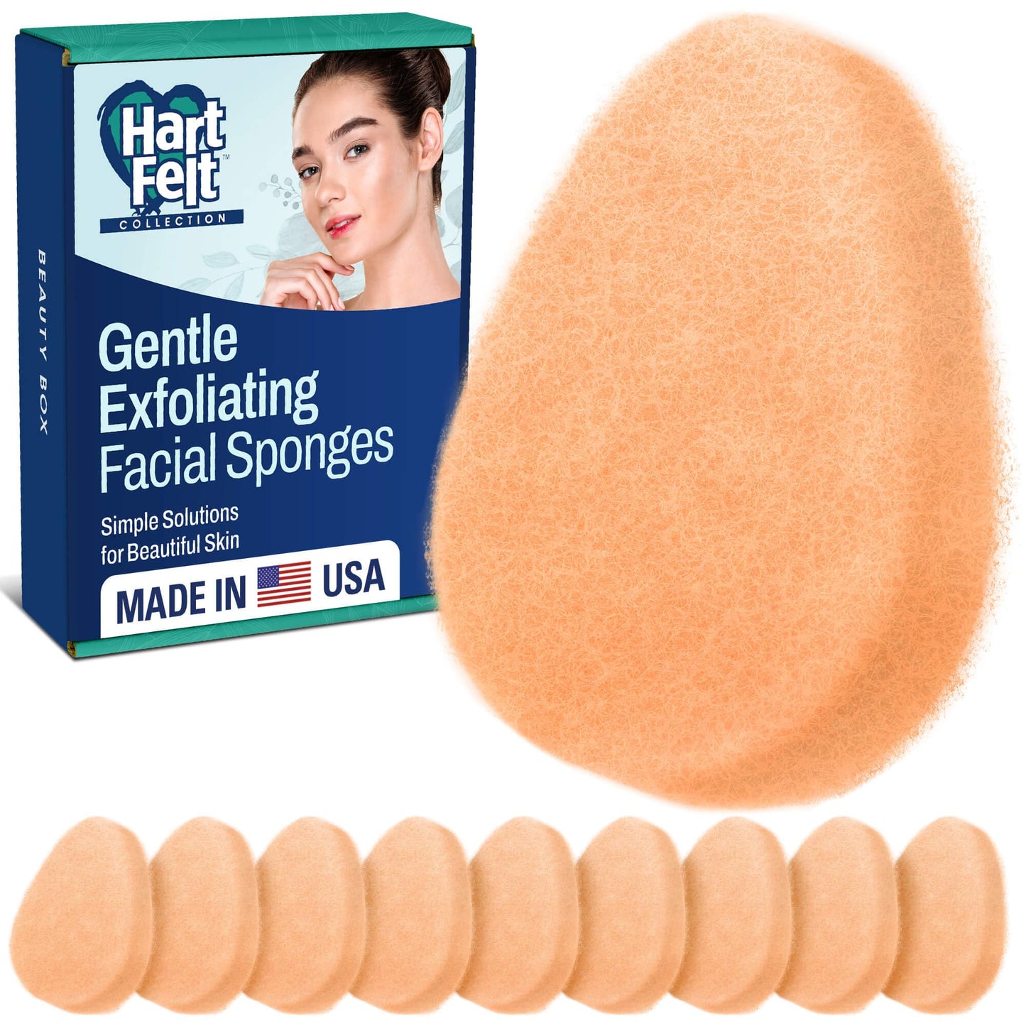 HartFelt [10 Pack] Gentle Exfoliating Facial Sponge for Face - Daily Cleansing Scrubber - Buf Dirt Away with Puf styled Reusable Face Pads for Removing Makeup, Dirt, and Dead Skin