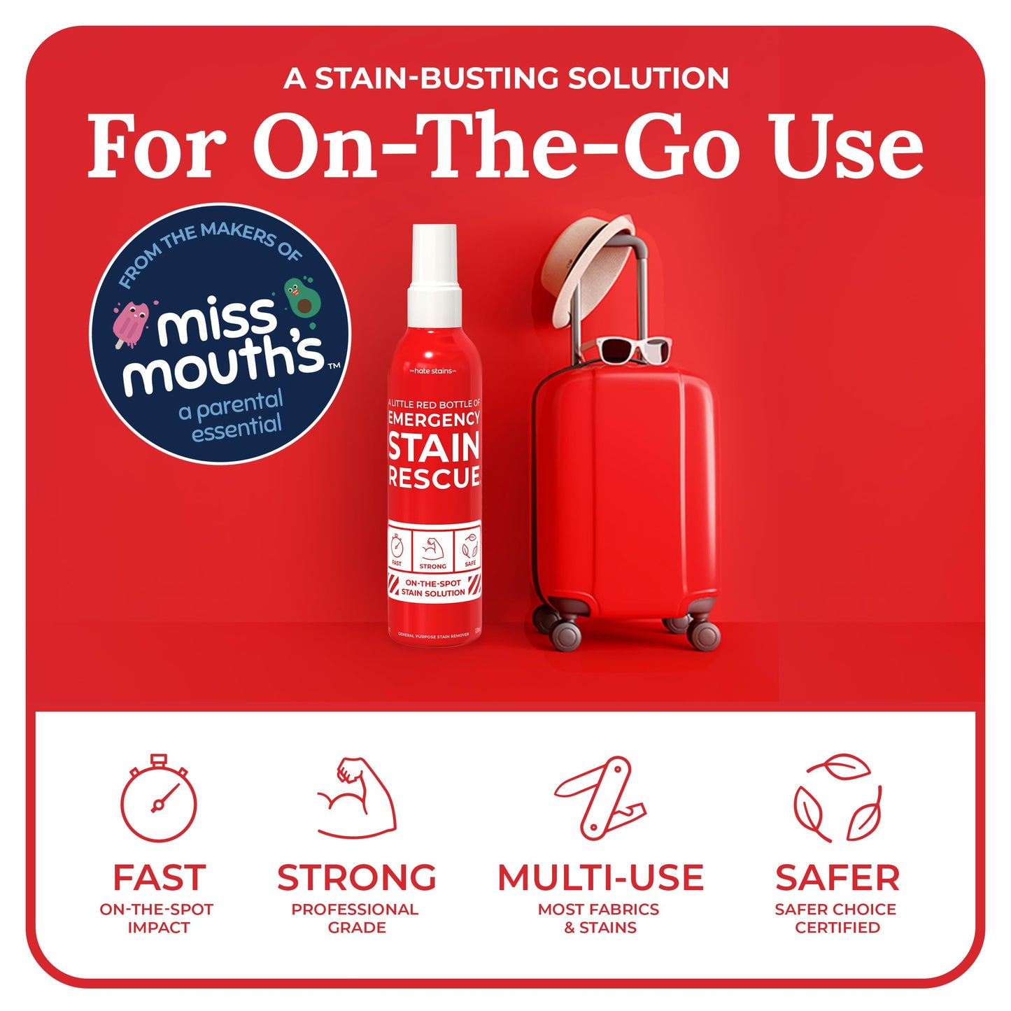 Emergency Stain Rescue Stain Remover Spray - For Wine & Coffee - Blood Stain Remover Clothes & Laundry - Carpet Cleaner Spray with No Added Phosphates - 2 x 4 Fl Oz