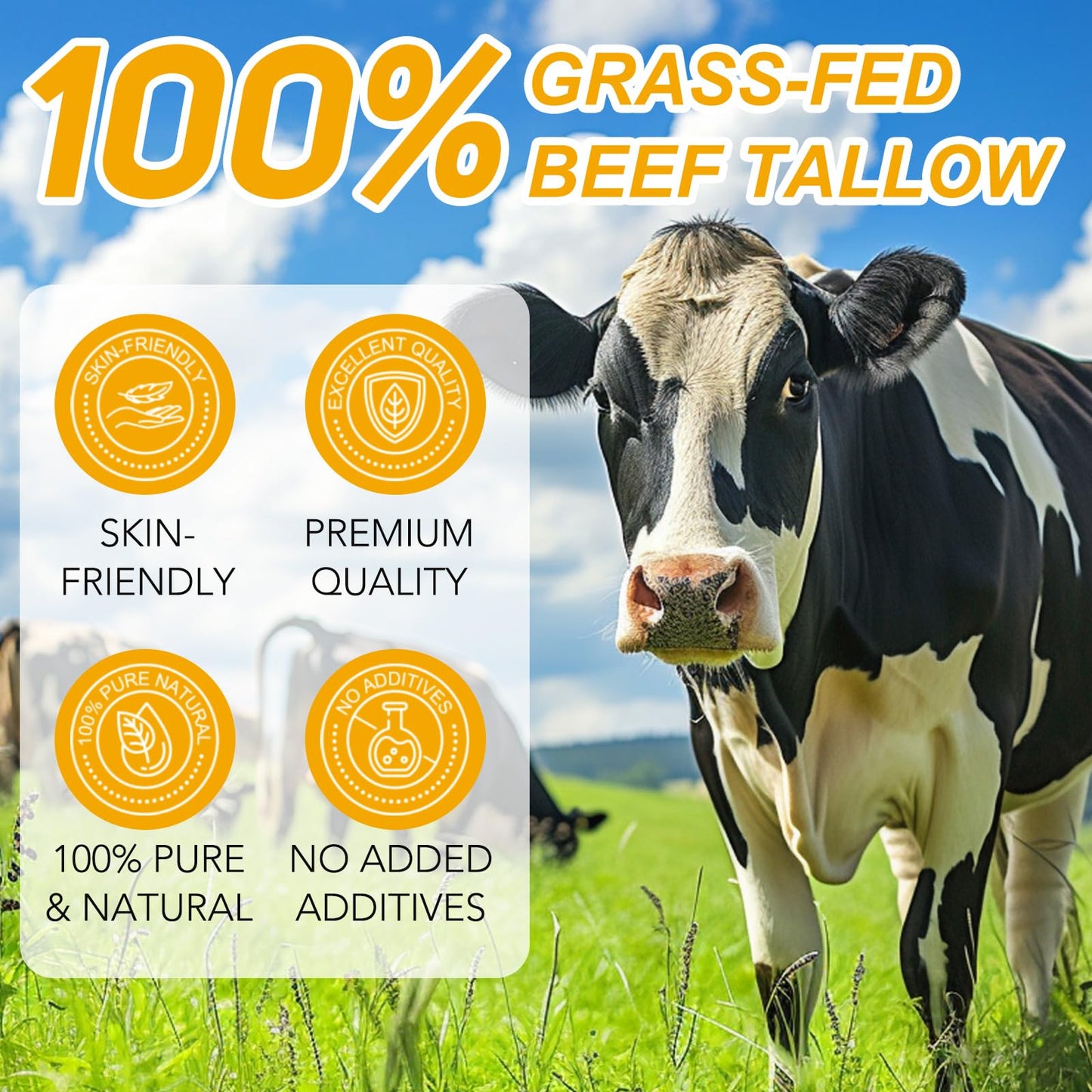 Honey Tallow Balm - 100% Grass-fed Tallow | Beef Tallow Face Cream Rich in Natural vitamins A, D, E, K, Omega Fatty Acids | Tallow Honey Balm with Shea Butter&Olive Oil | Beef Tallow Face Cream - 75G