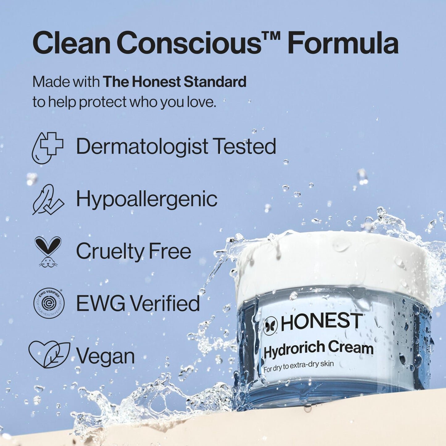 Honest Beauty Hydrorich Cream with Hyaluronic Acid + Mushroom Complex, Clinically Tested for Dry Skin, Dermatologist Tested, Hypoallergenic, Vegan, EWG Verified
