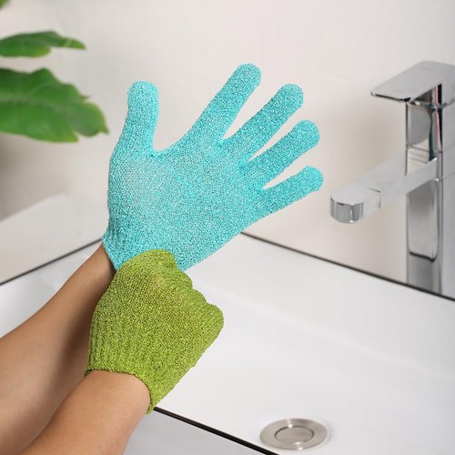 Slick- Exfoliating Gloves, 4 Pcs, Skin Exfoliator for Body, Shower Gloves, Scrub Gloves Exfoliating, Exfoliating Body Scrub Gloves, Loofah Glove, Exfoliation Mitt, Bath Gloves