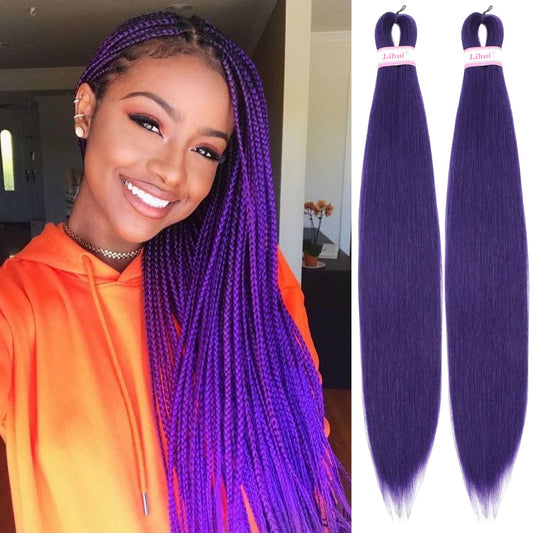 Purple Braiding Hair 26 Inch 2 Packs Pre Stretched Braiding Hair Professional Prestretched Hair for Braiding Hot Water Setting Crochet Braid Yaki Straight(Purple, 2 Packs, 26 Inch)