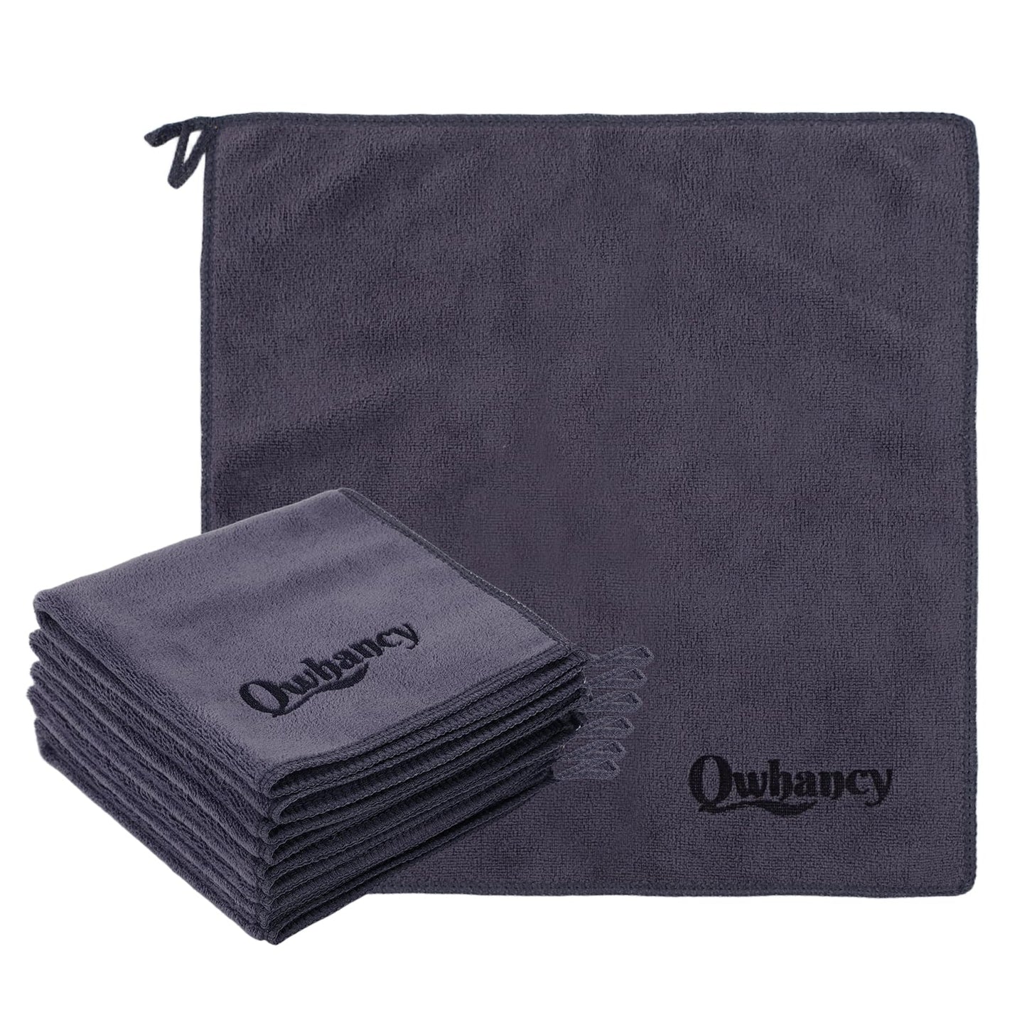 Qwhancy Makeup Remover Washcloths, 6 Pack Microfiber Face Towels, Plush & Thick, Ultra Soft Reusable Towels for Face & Hands, Highly Absorbent & Gentle 12 x 12 Inches, Black Gray