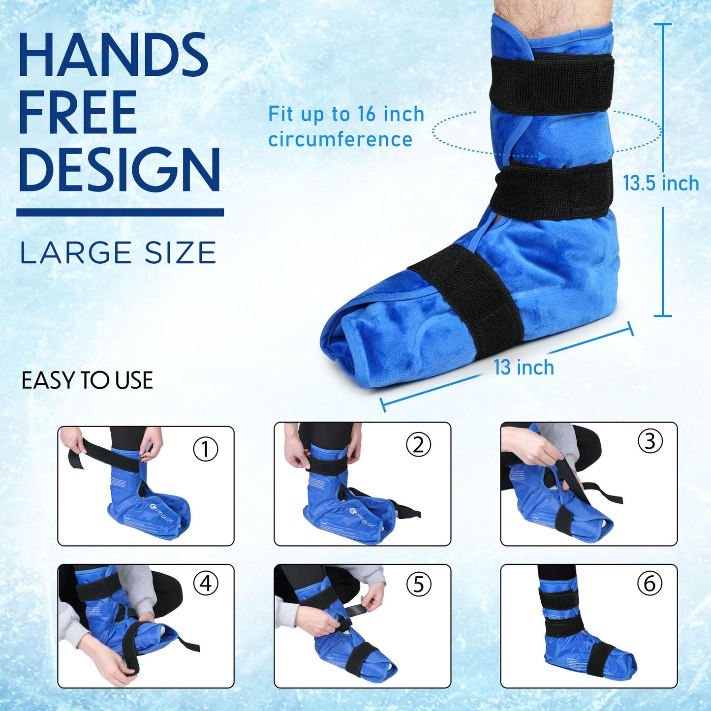 MEDLOT Ankle Ice Pack Wrap, Full Foot Large Reusable Hot Cold Therapy Pack for Achilles Tendonitis Relief, Swelling, Plantar Fasciitis, Heel Pain, Plush Lining, with Strap, Birthday Father's Day Gift