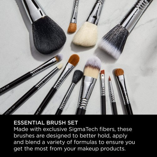 Sigma Beauty Essential Makeup Brushes Set – Professional Grade Makeup Brush Set with Premium Fibers and Sleek, Durable Handles for Face & Eyes, Includes 12 CK001 Black Makeup Brushes