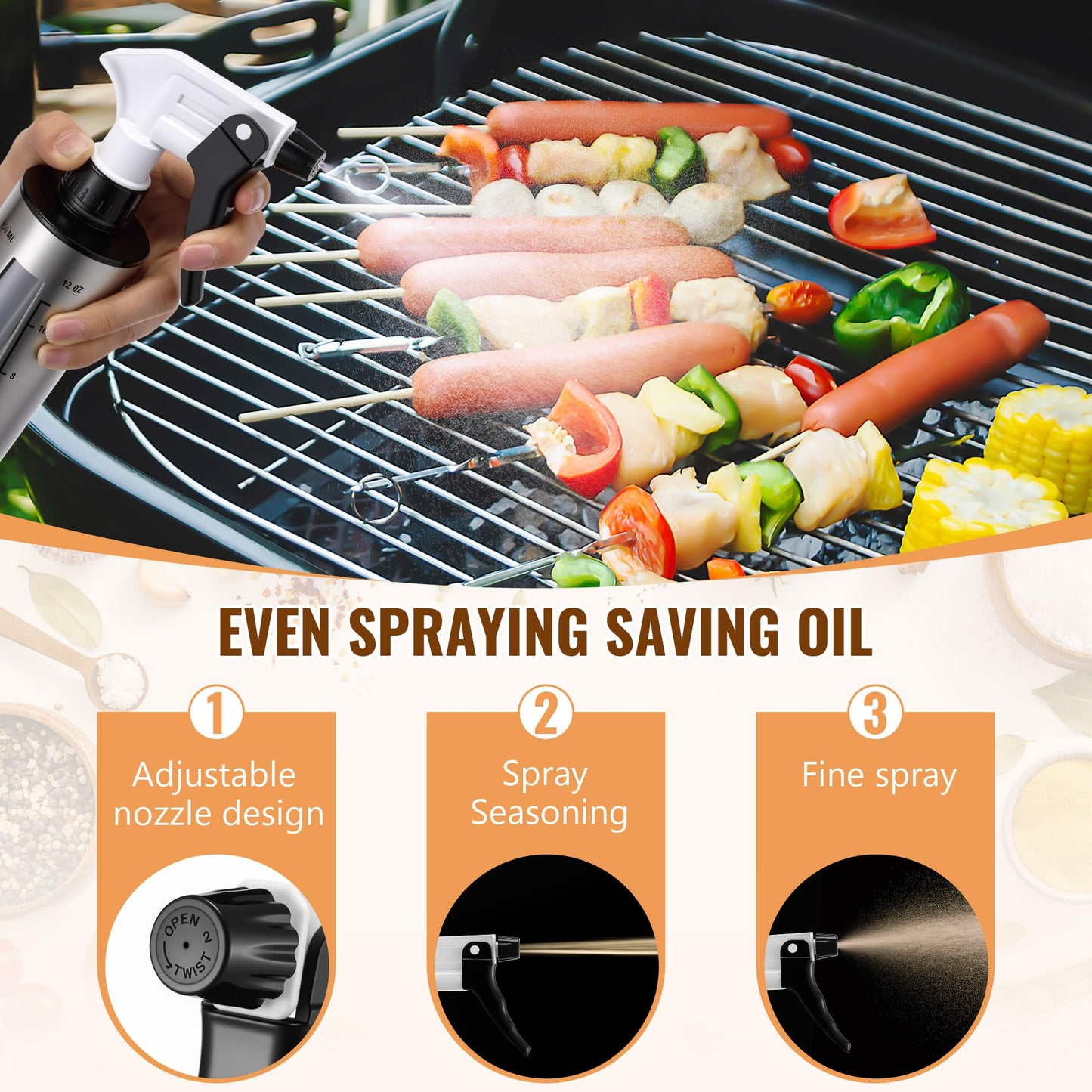 HappyAlley BBQ Spritzer Bottle and Marinade Injector for Smoker Accessories, 12Oz Leak Proof BBQ Spray Bottle for Grilling & Smoking, Grill Spray Meat Injector for Turkey, Brisket, Ribs