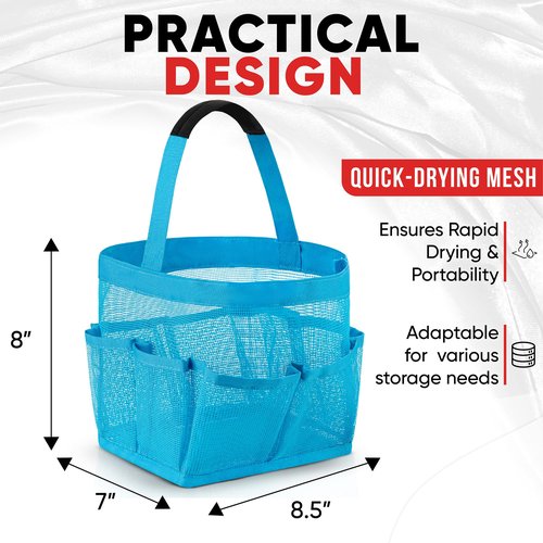 Masirs Mesh Shower Caddy Bag - Collapsible, Portable Bathroom Organizer for Travel, Gym, and Dorm Use. Easily Carry and Organize College Dorm, Bathroom Toiletry Essentials. (Blue)