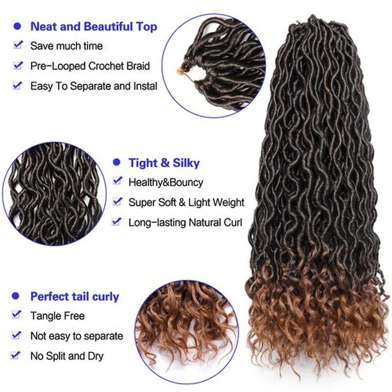 Goddess Locs Crochet Hair 6 Packs 18 Inch Wavy Curly Faux Locs Crochet Hair Pre Looped Crochet Synthetic Braids Hair With Curly Ends Crochet Faux Locs Hair for Black Women Extensions