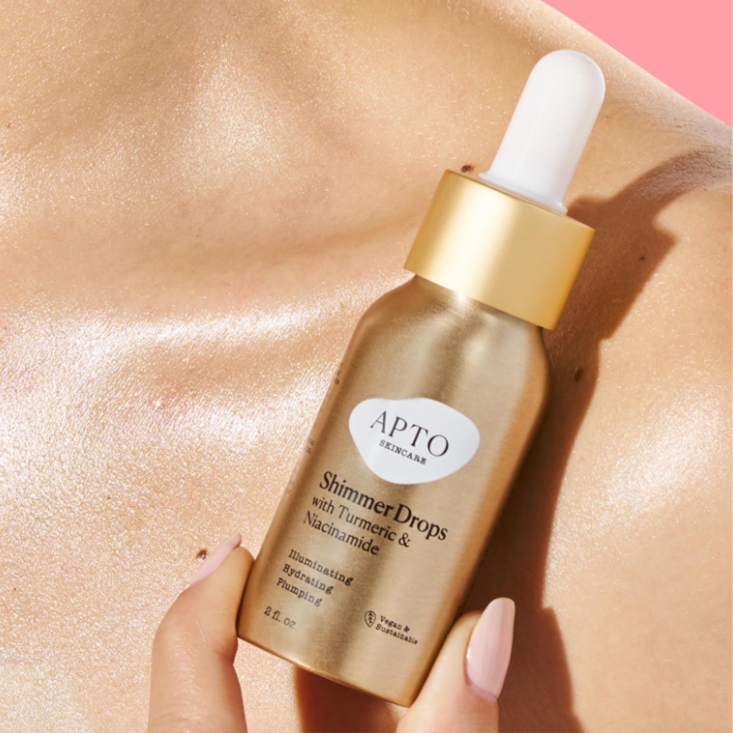 APTO Shimmer Drops w/Turmeric & Niacinamide: Nourishing Serum for a Subtle Sun-Kissed Face or Body Glow, 2 fl. oz.