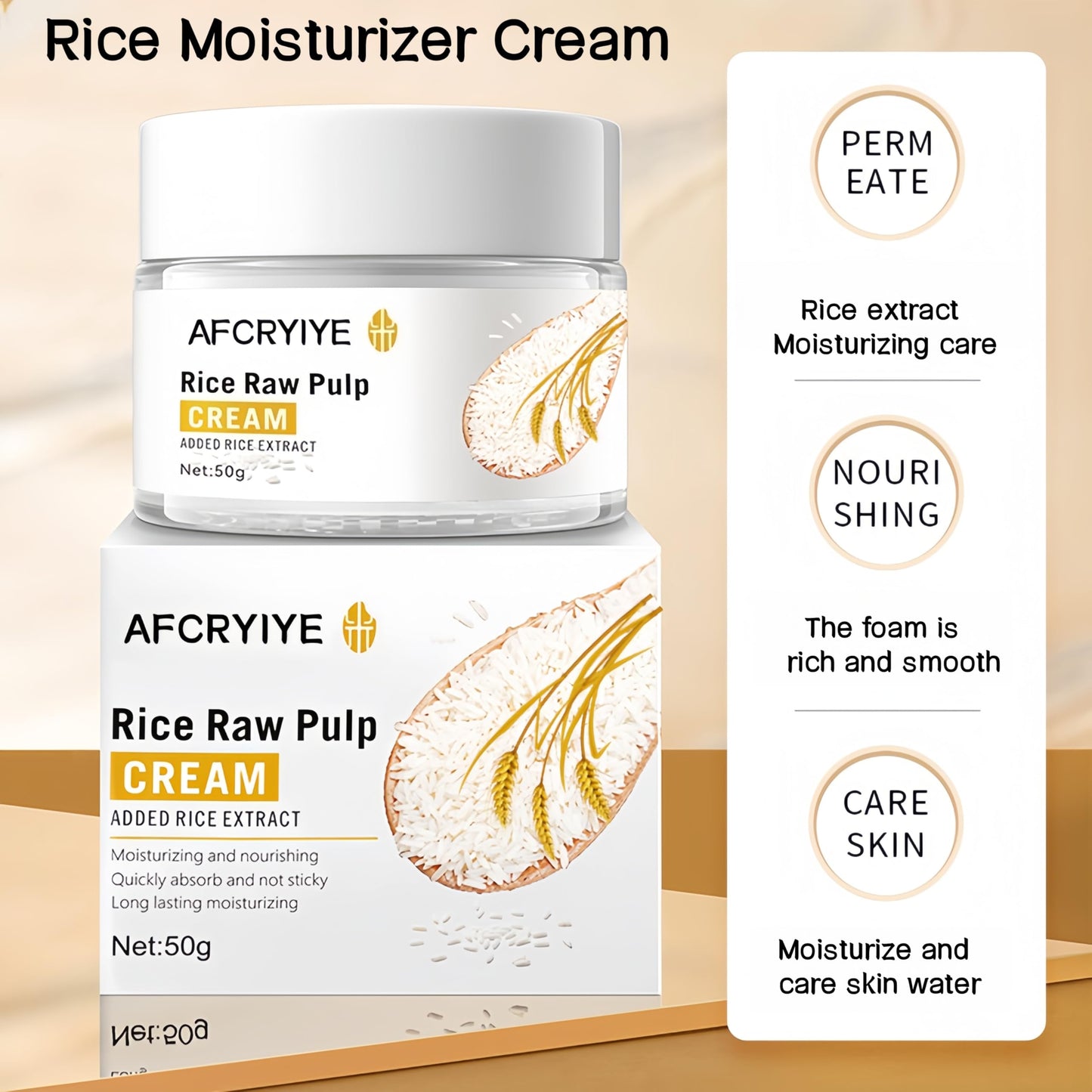 Rice Face Cream – Anti-Aging Moisturizer with Rice Extract & Rice Water, Deep Hydration to Reduce Fine Lines, Wrinkles & Restore Skin Elasticity – Daily Facial Cream for Dry & Sensitive Skin 50g (1)