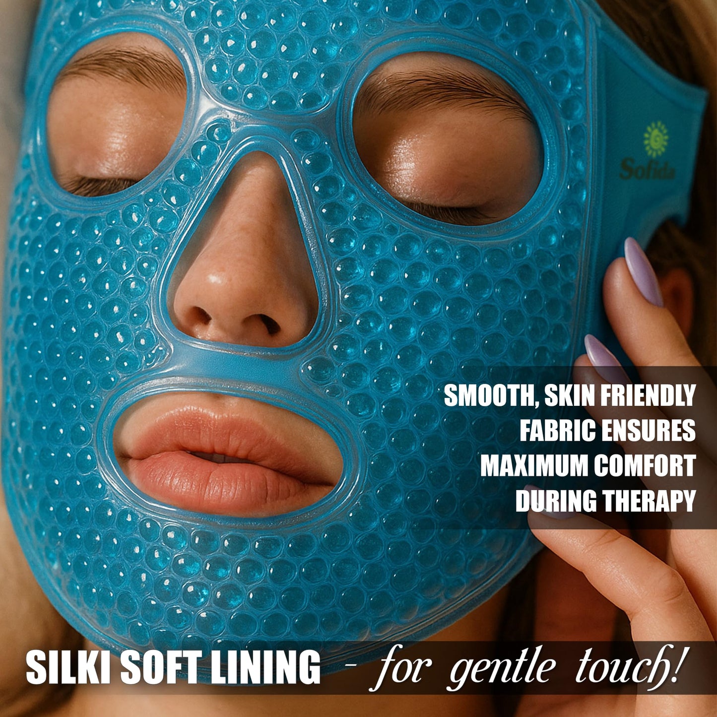 SOFIDA Cold Hot Gel Face Eye Mask - Reduce Puffy Dark Circles Bags Under Eyes Migraines Stress Relief - Heat Ice Therapy Pack Compress - Sinus Pressure Acne Headaches Relaxation (Blue)