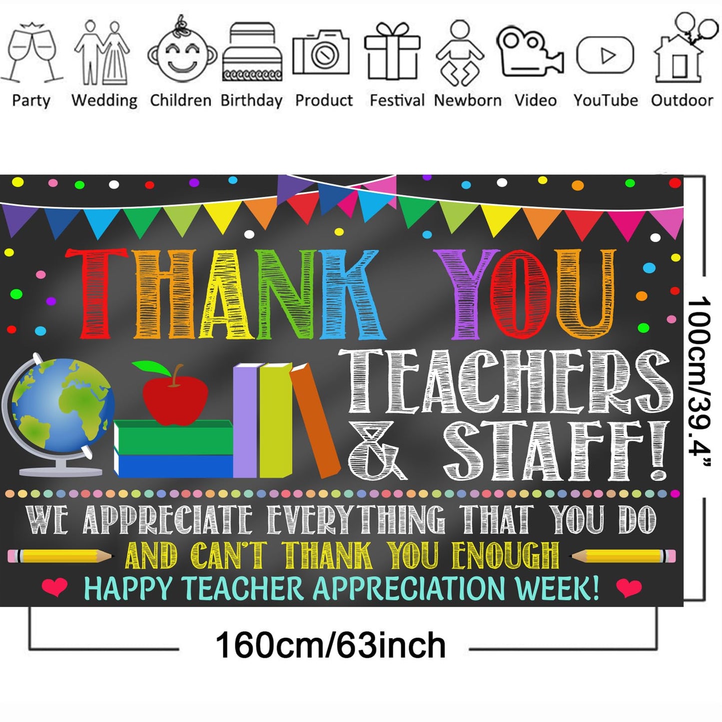 Thank You Teachers Teacher Appreciation Week Backdrop Banner Decorations, Teachers Staffs Appreciation Week 2025 Banner Background Decorations