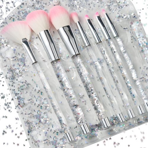 RAEEIKPHZ Travel Makeup Brush Set White,Foundation Grey Transparent Unique Liquid Flows Handle Blush Powder Fan Lip Eye Shadow Blender Eyebrow Brush Sets for Girls Lady Gift Present
