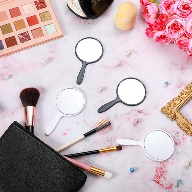 Jetec 50 Pcs Handheld Mirror with Handle, 3.94" L x 2.17" W, Small Portable Round Mirror Bulk for Kids Travel Makeup Classroom Camping Daily DIY Crafts (Black,White)