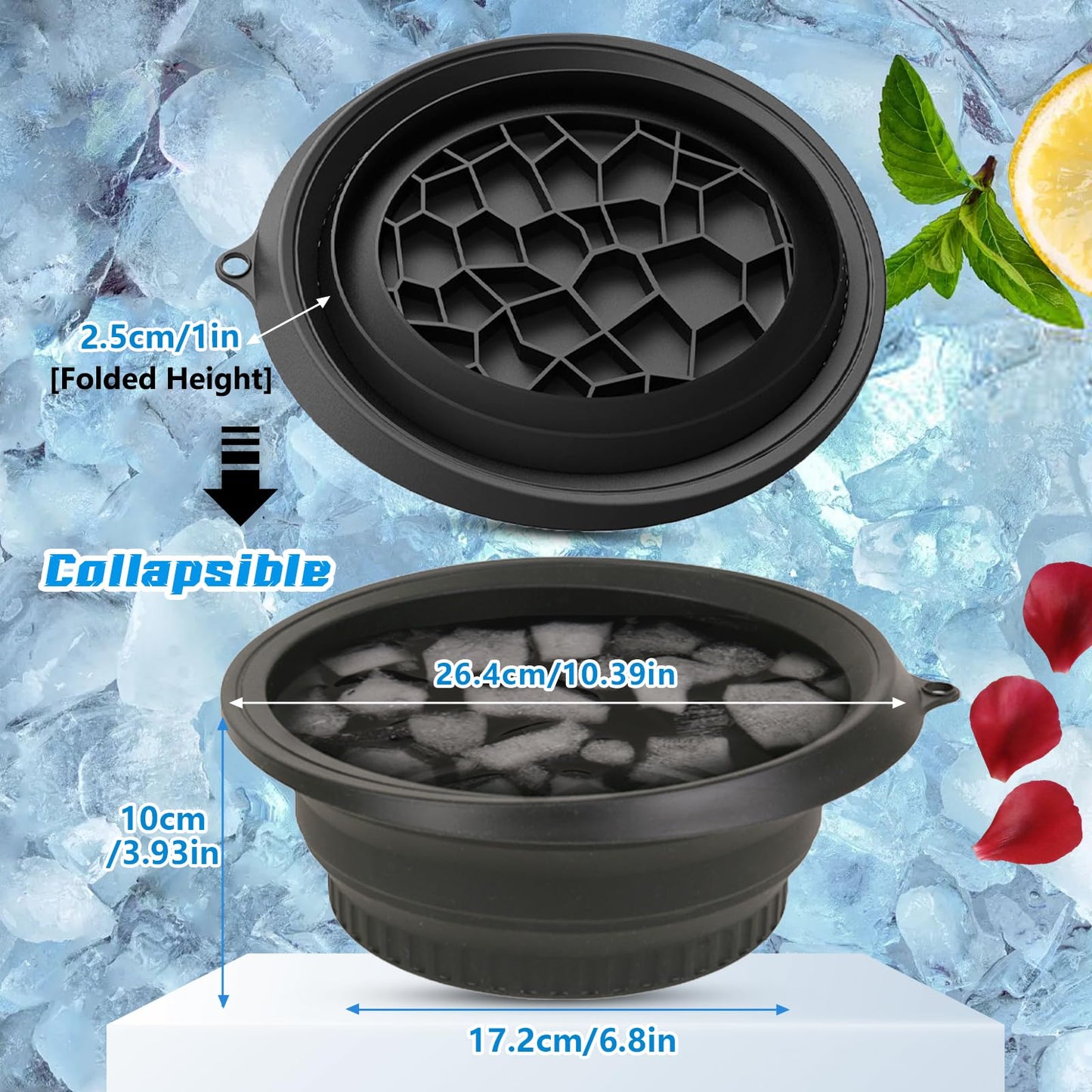 Face Ice Bath Bowl Face Bowl for Ice With Built-In Icetray, Foldable Ice Bath Bowl, Icetray for Home Ice Water Facials, Facial Ice Bath Kit, Ice Water Face Cold Plunge. (Black)