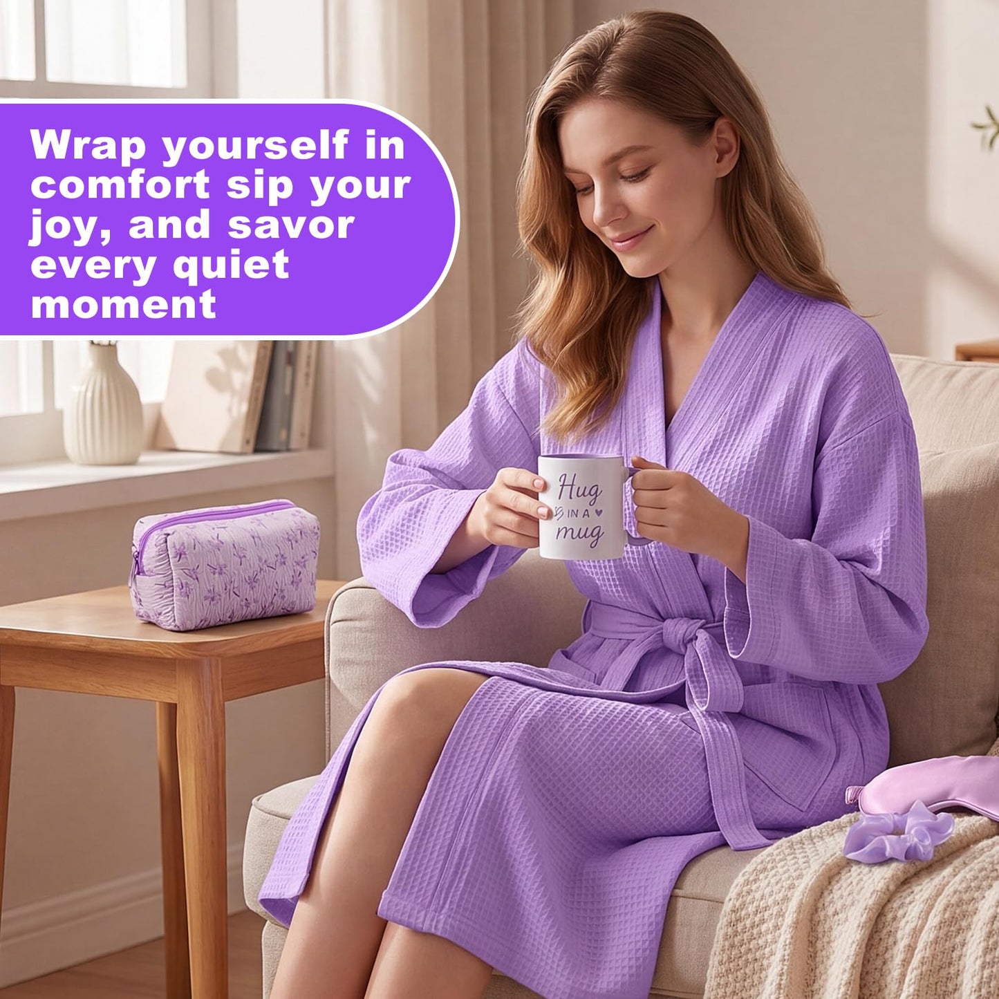 Afarnook 13 Pcs Birthday and Get Well Soon Gifts for Women Self Care Gifts Basket Spa Care Package with Robe Scented Candle for Her Mom Nurse Mother's Day(Purple)