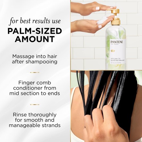 Pantene Argan Oil Conditioner for dry damaged hair, Smoothing and Moisturizing, Nutrient Infused with Vitamin B5, Anti Frizz, Safe for Color Treated Hair, Pro-V Blends, 30.0 oz