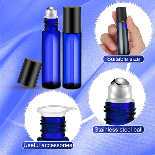 Sumind 150 Pcs Essential Oil Roller Bottles 10 ml Glass Roller Bottles with Stainless Steel Roller Balls Empty Bottles Leak Proof Roll on Bottles with 5 Funnel for Travel Perfume Essential Oil (Blue)