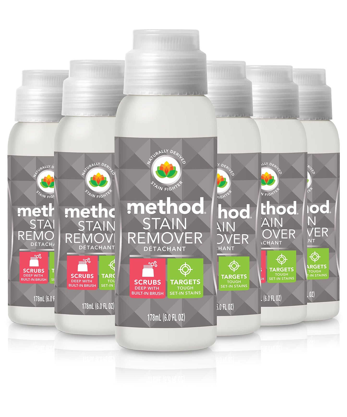 Method Stain Remover, Fragrance Free, Built-in Brush Formula Combine to Target Set-in Stains, 6 FL Oz, (Pack of 9)