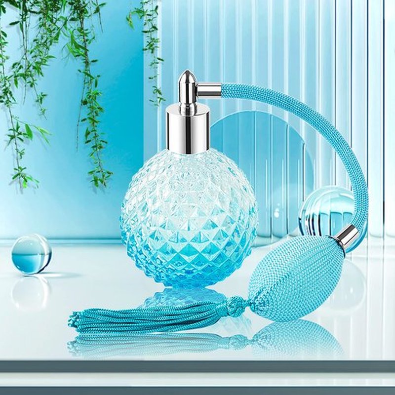 Lamoutor Vintage Perfume Spray Bottle 100ml Vintage Refillable Perfume Bottle with Long Tassel Blue