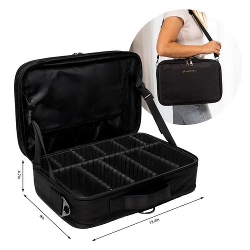 (Not Made In China) Travel Makeup Train Case, Make Up Box, Cosmetic Storage Organizer For Professional Beauty Artist W/Adjustable Dividers For Jewelry, Nail Polish and Brushes (1, Black, Large)