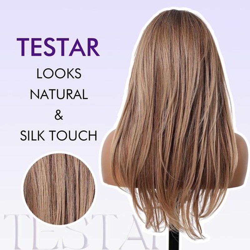testar Long Blonde Straight Wigs For Women Blonde Brown Layered Wigs Lace In Hairline Natural Looking Heat Resistant Synthetic Wigs for Daily Party Use 26 IN