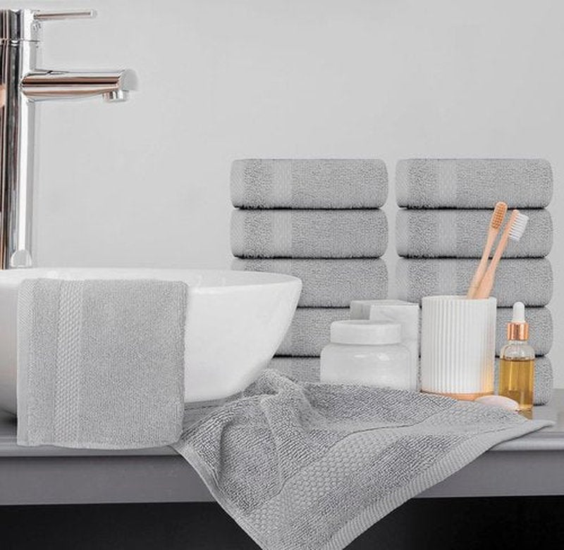 White Classic Luxury Cotton Washcloths - Large Hotel Spa Bathroom Face Towel | 12 Pack | Dolphin Gray