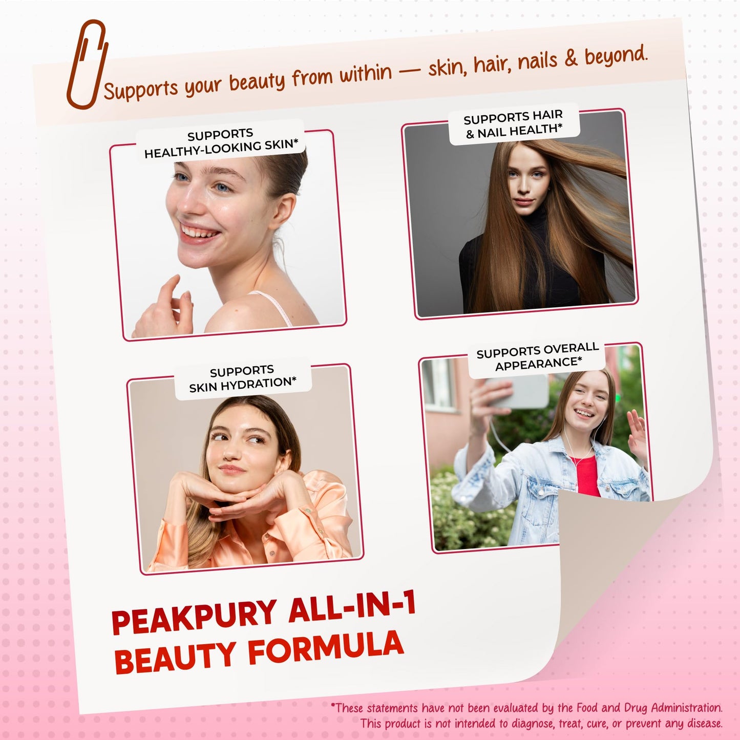 PeakPury Collagen Biotin Supplement, 10000 mcg Biotin with Collagen Peptides, Hyaluronic Acid, Keratin, Resveratrol & Saw Palmetto, Skin Hair Nails & Joint Support*, 150 Capsules, Non-GMO
