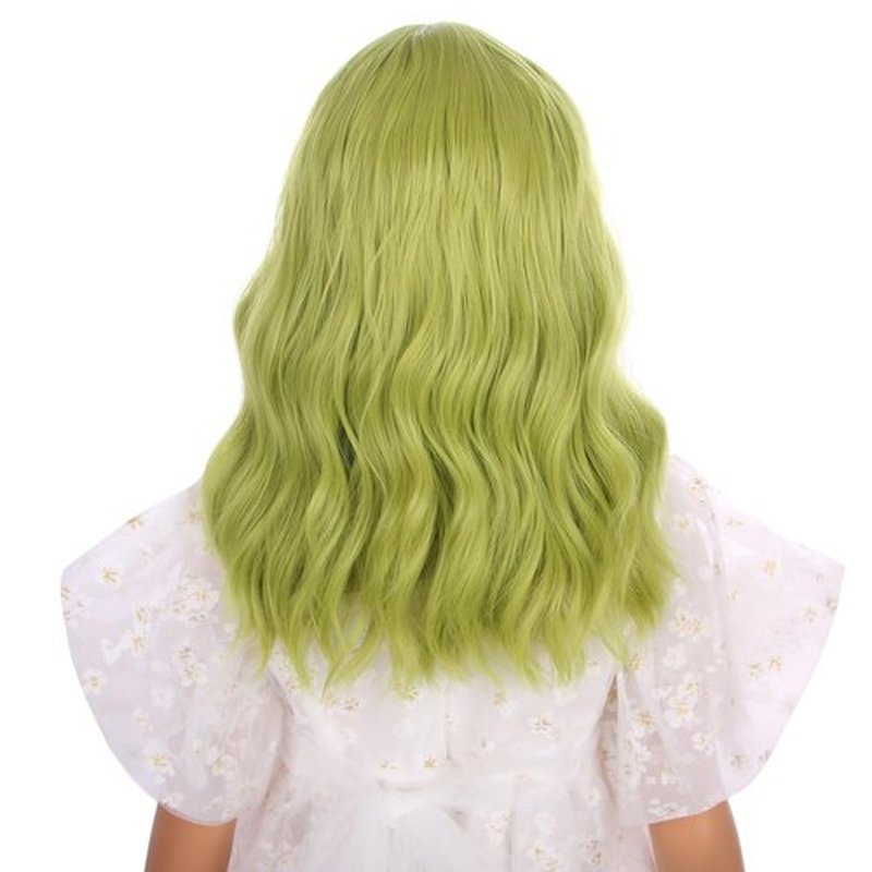 Edivd Child Olive Green Wig Short Light Green Wig with Air Bangs for Girls Kids Short Avocado Green Wavy Curly Wig Heat Resistant Synthetic Wig with Wig Cap